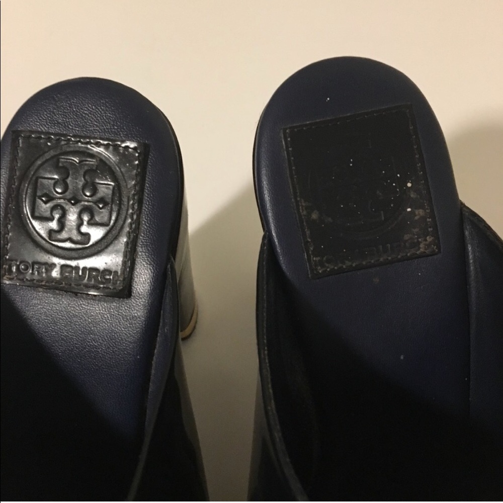 Authentic Tory Burch Platform Shoes Dark Blue Sz 7 - Picture 6 of 8